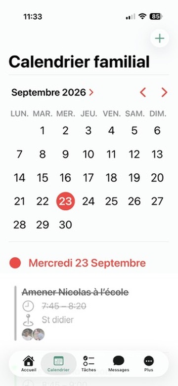 Calendrier edenfamily avec le suivi chronologique des rendez-vous