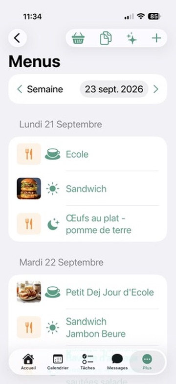 Planification des menus dans edenfamily
