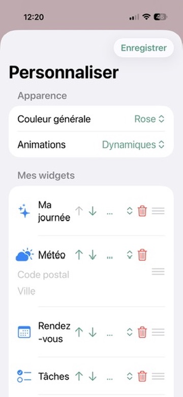 Réglage de la couleur et de l’ordre des widgets edenfamily