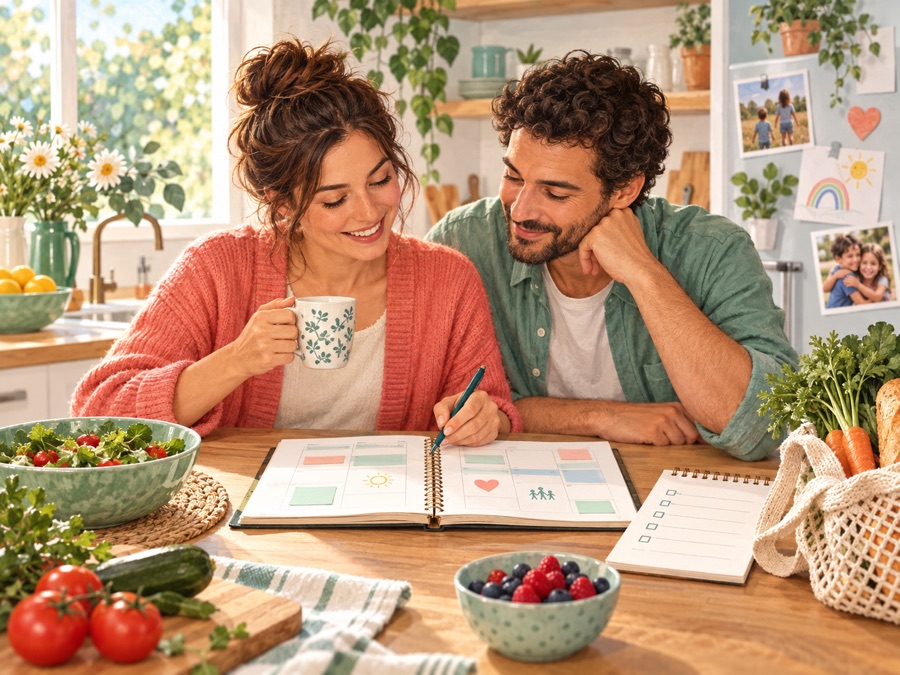 Des parents organisent sereinement la vie familiale